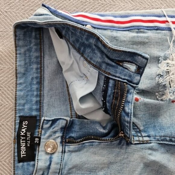 Trinity Kays Jeans Men's Size 28 (28x32) Kulture Stripes Paint Distressed Blue - Picture 10 of 16